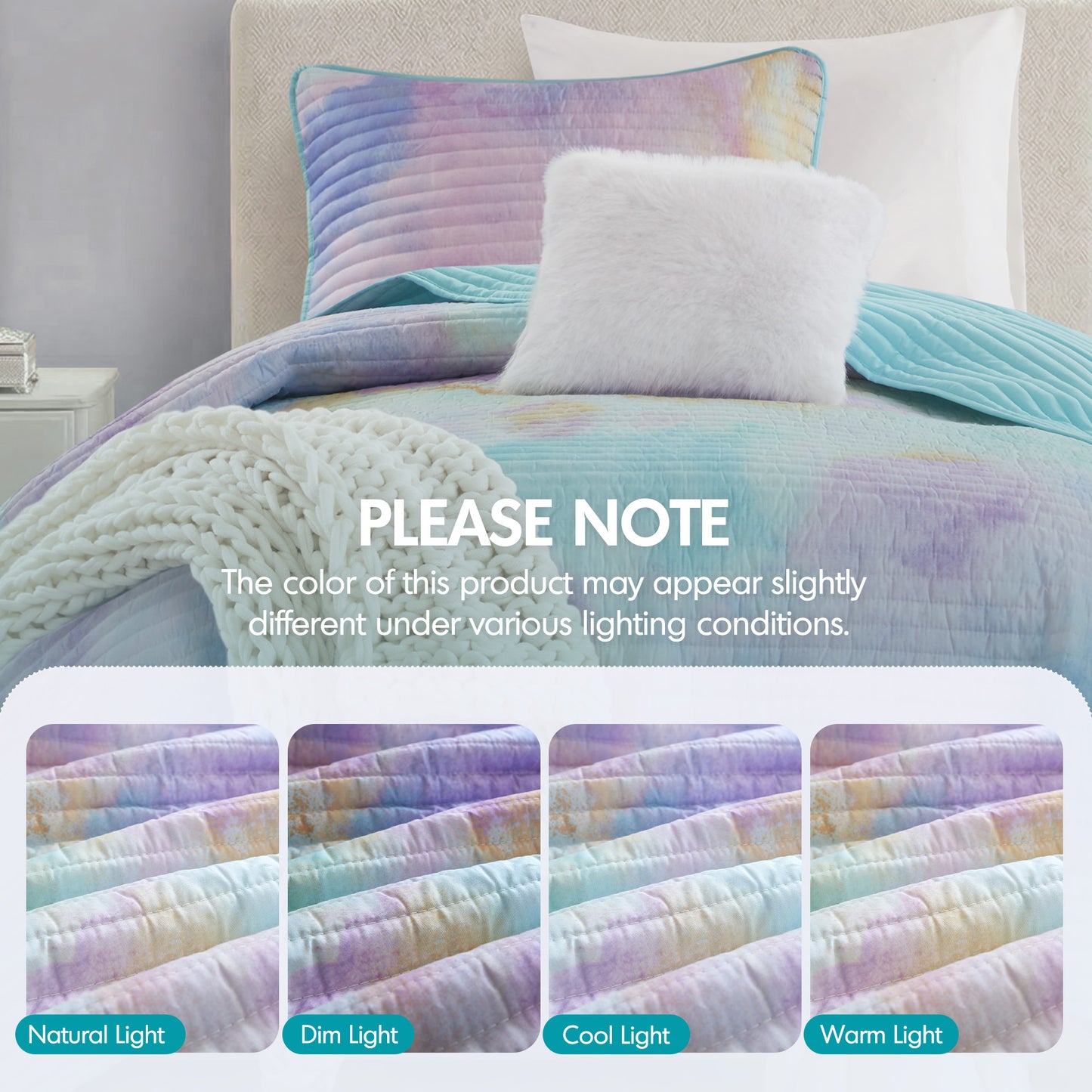 Cassiopeia Watercolor Tie Dye Printed Quilt Set with Throw Pillow