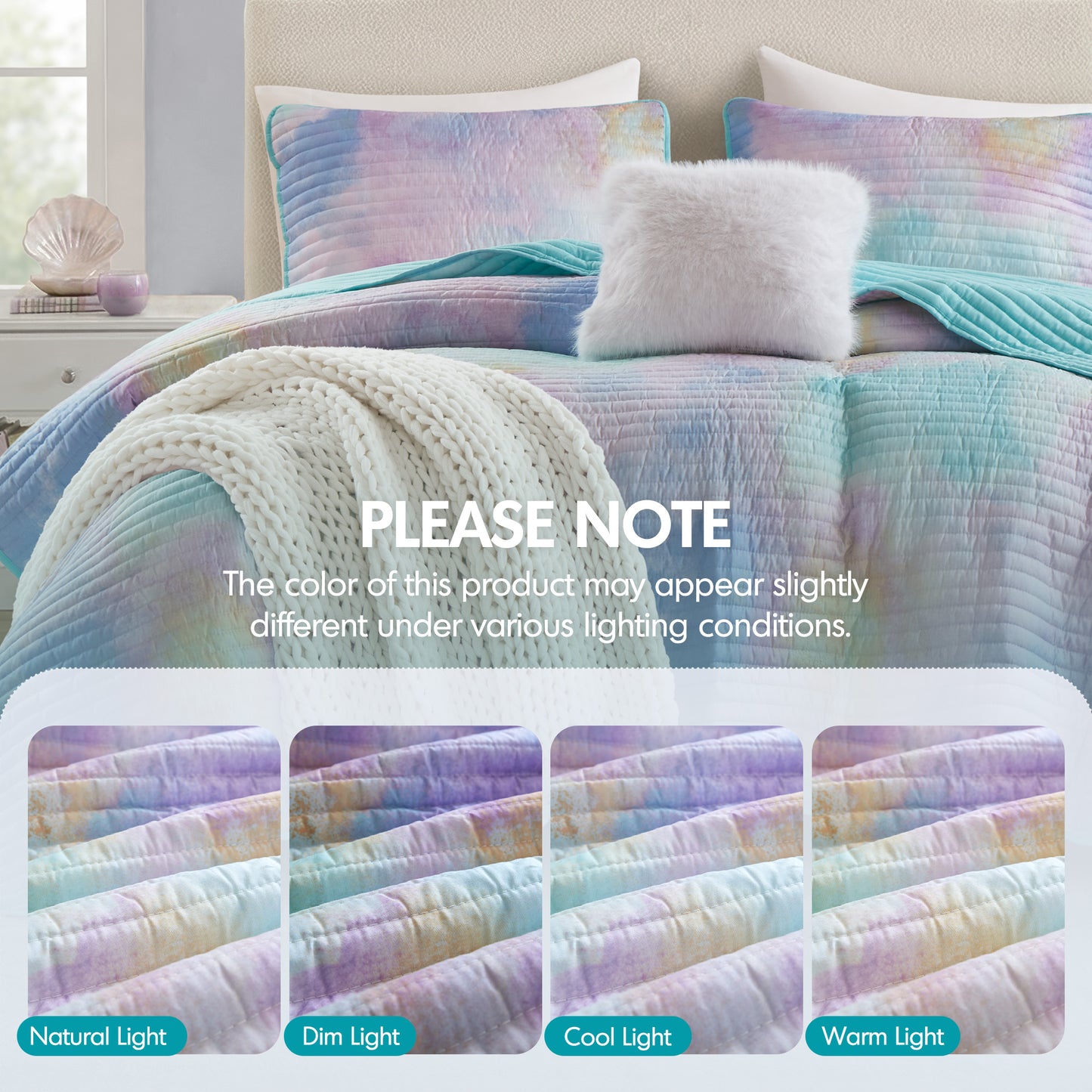 Cassiopeia Watercolor Tie Dye Printed Quilt Set with Throw Pillow