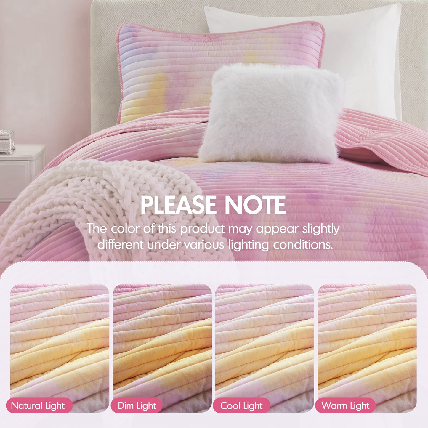 Cassiopeia Watercolor Tie Dye Printed Quilt Set with Throw Pillow