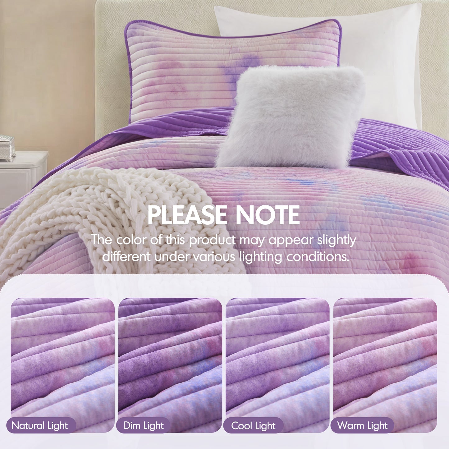 Cassiopeia Watercolor Tie Dye Printed Quilt Set with Throw Pillow