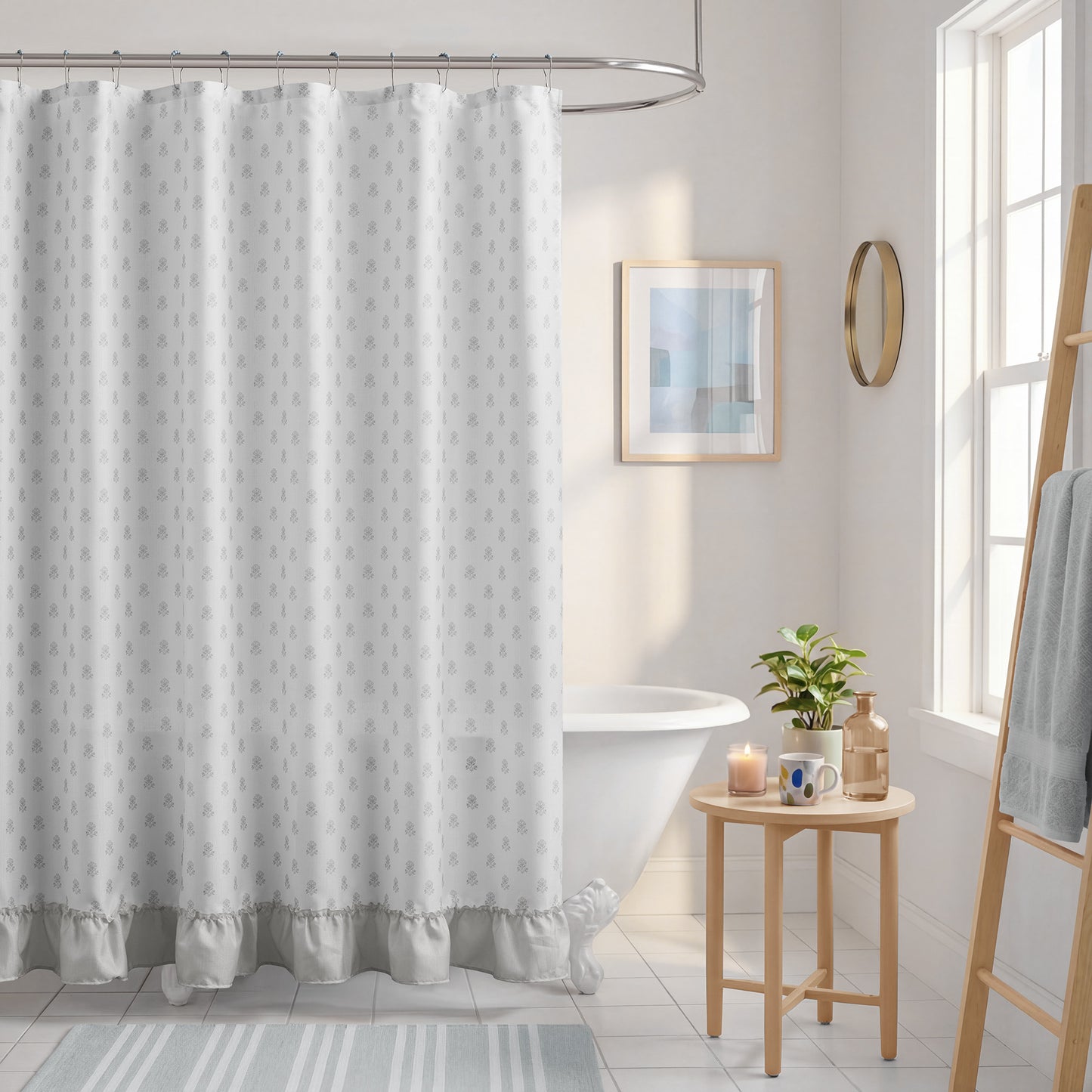 Savanna Floral Ruffle Shower Curtain Set