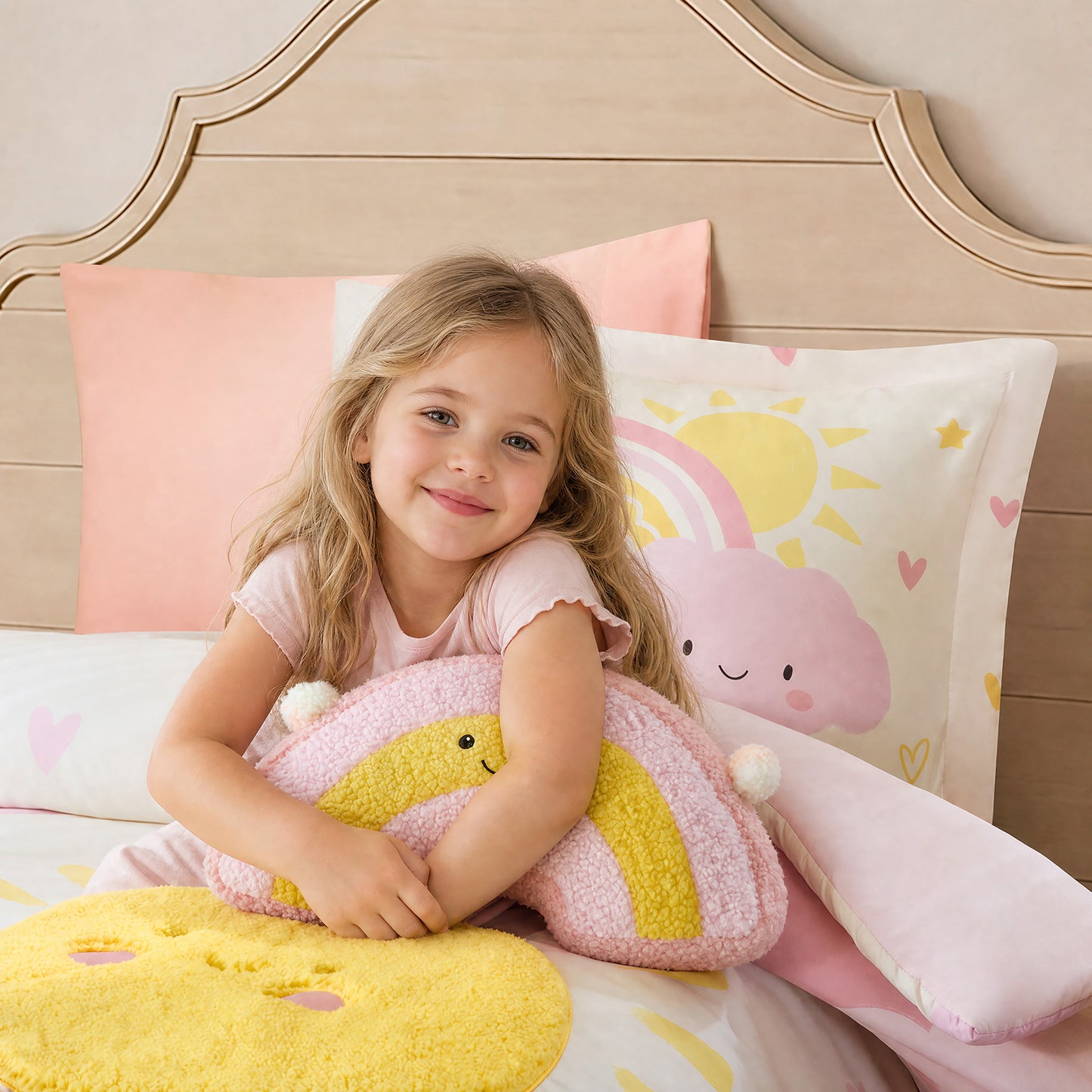 Sunshine 3D Sherpa Detail Comforter Set (with Rainbow Shaped Decorative Pillow)