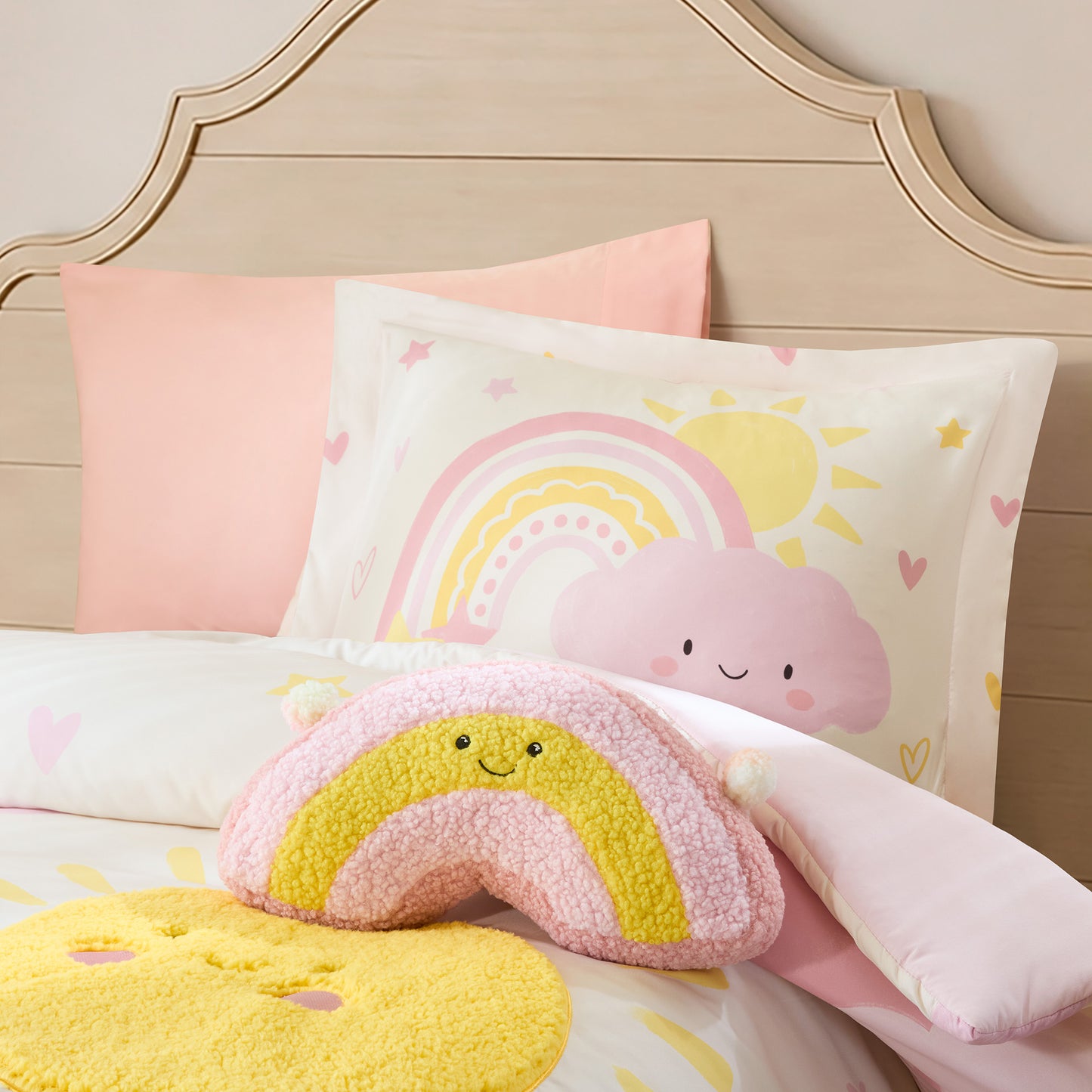 Sunshine 3D Sherpa Detail Comforter Set (with Rainbow Shaped Decorative Pillow)