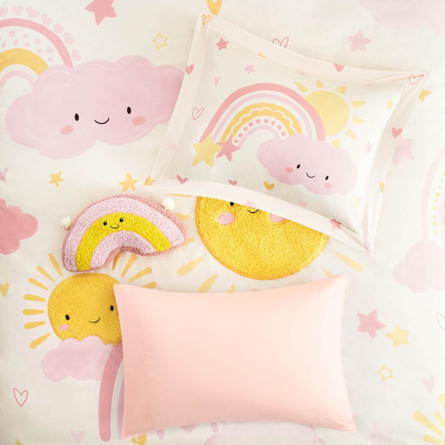 Sunshine 3D Sherpa Detail Comforter Set (with Rainbow Shaped Decorative Pillow)