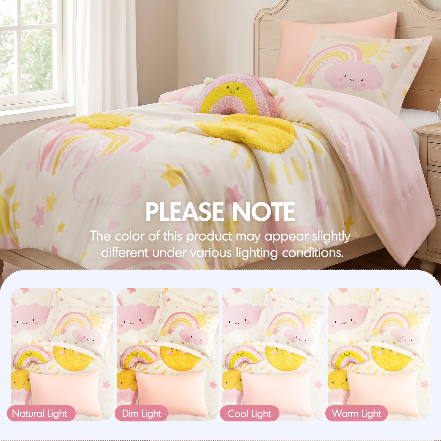 Sunshine 3D Sherpa Detail Comforter Set (with Rainbow Shaped Decorative Pillow)