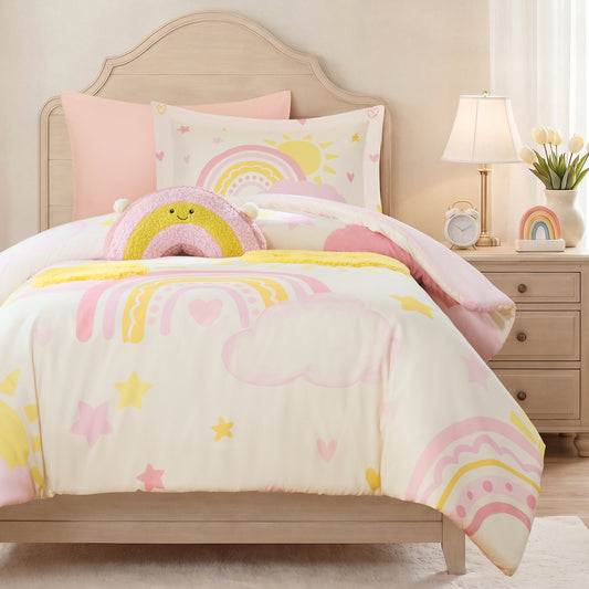 Sunshine 3D Sherpa Detail Comforter Set (with Rainbow Shaped Decorative Pillow)