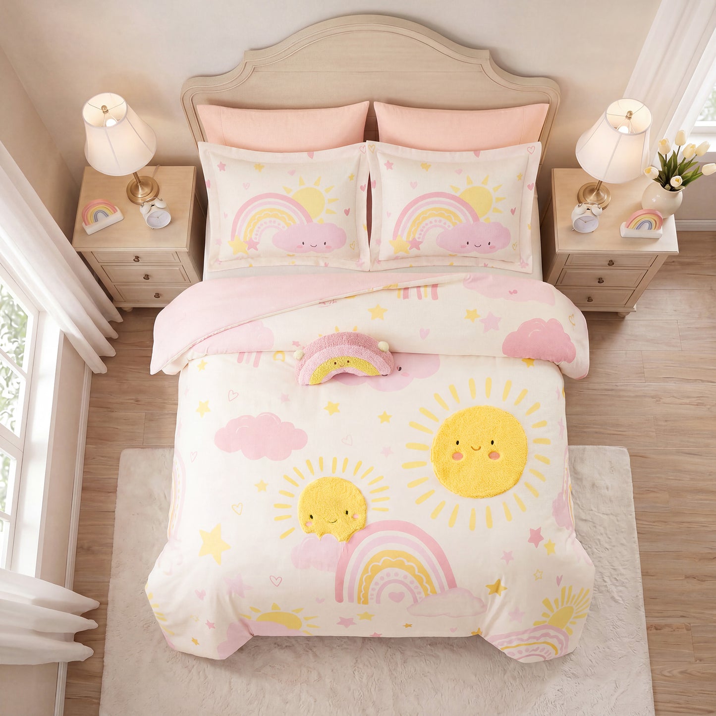 Sunshine 3D Sherpa Detail Comforter Set (with Rainbow Shaped Decorative Pillow)