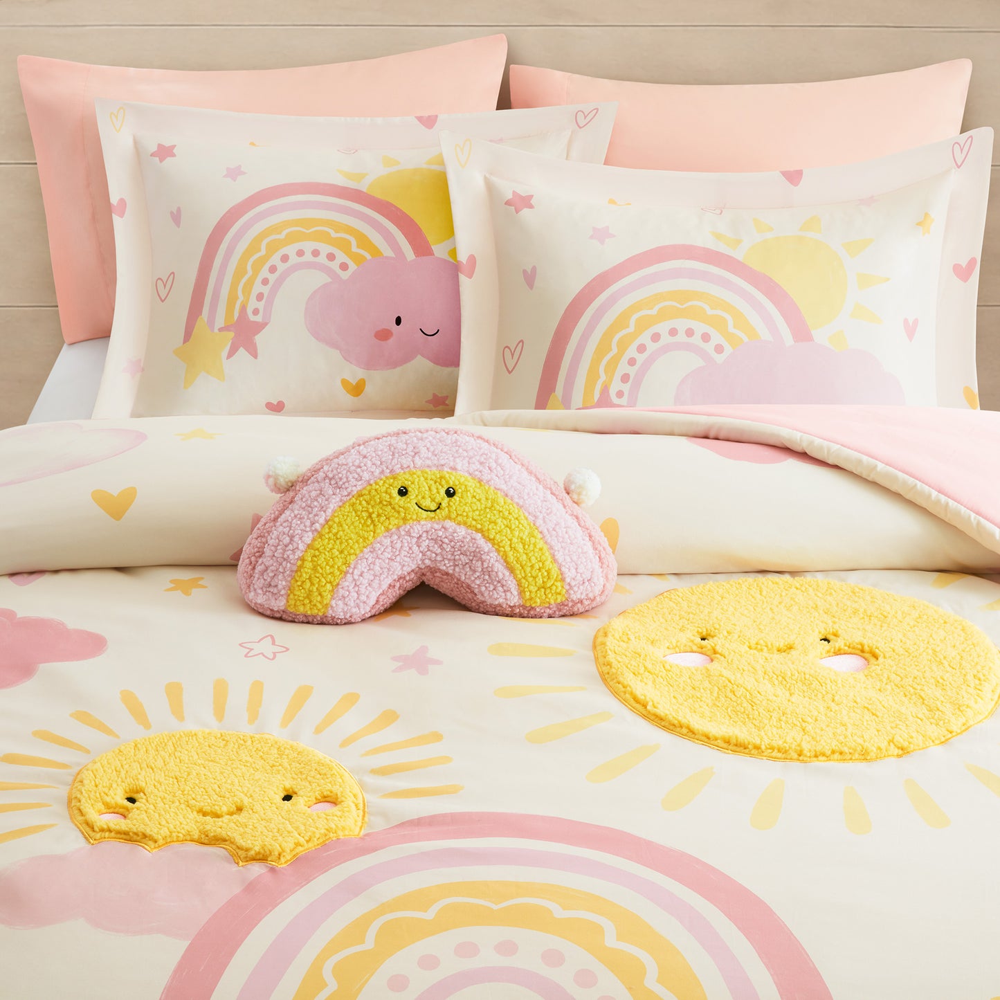 Sunshine 3D Sherpa Detail Comforter Set (with Rainbow Shaped Decorative Pillow)