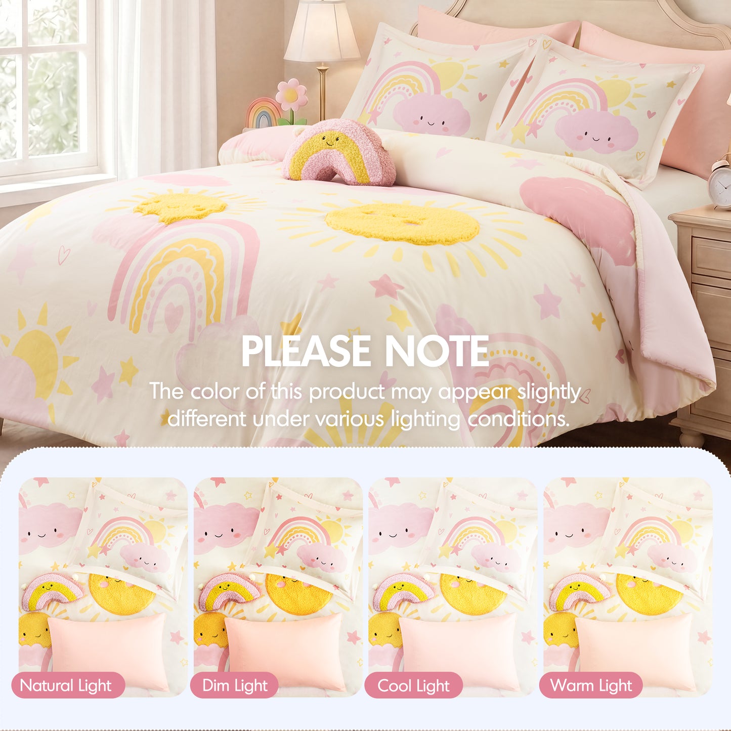 Sunshine 3D Sherpa Detail Comforter Set (with Rainbow Shaped Decorative Pillow)