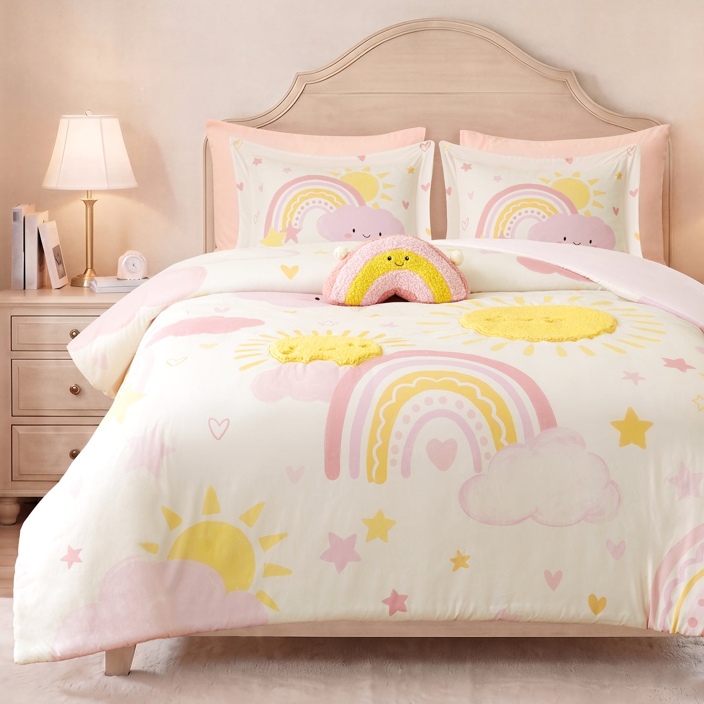 Sunshine 3D Sherpa Detail Comforter Set (with Rainbow Shaped Decorative Pillow)