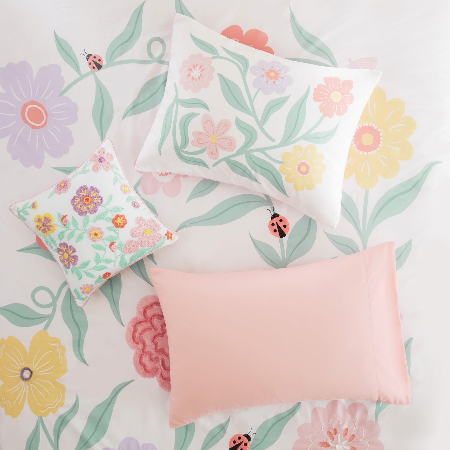 Floral Fringe Trimmed Plush Embroidery Comforter Set (with Embroidered Decorative Pillow)