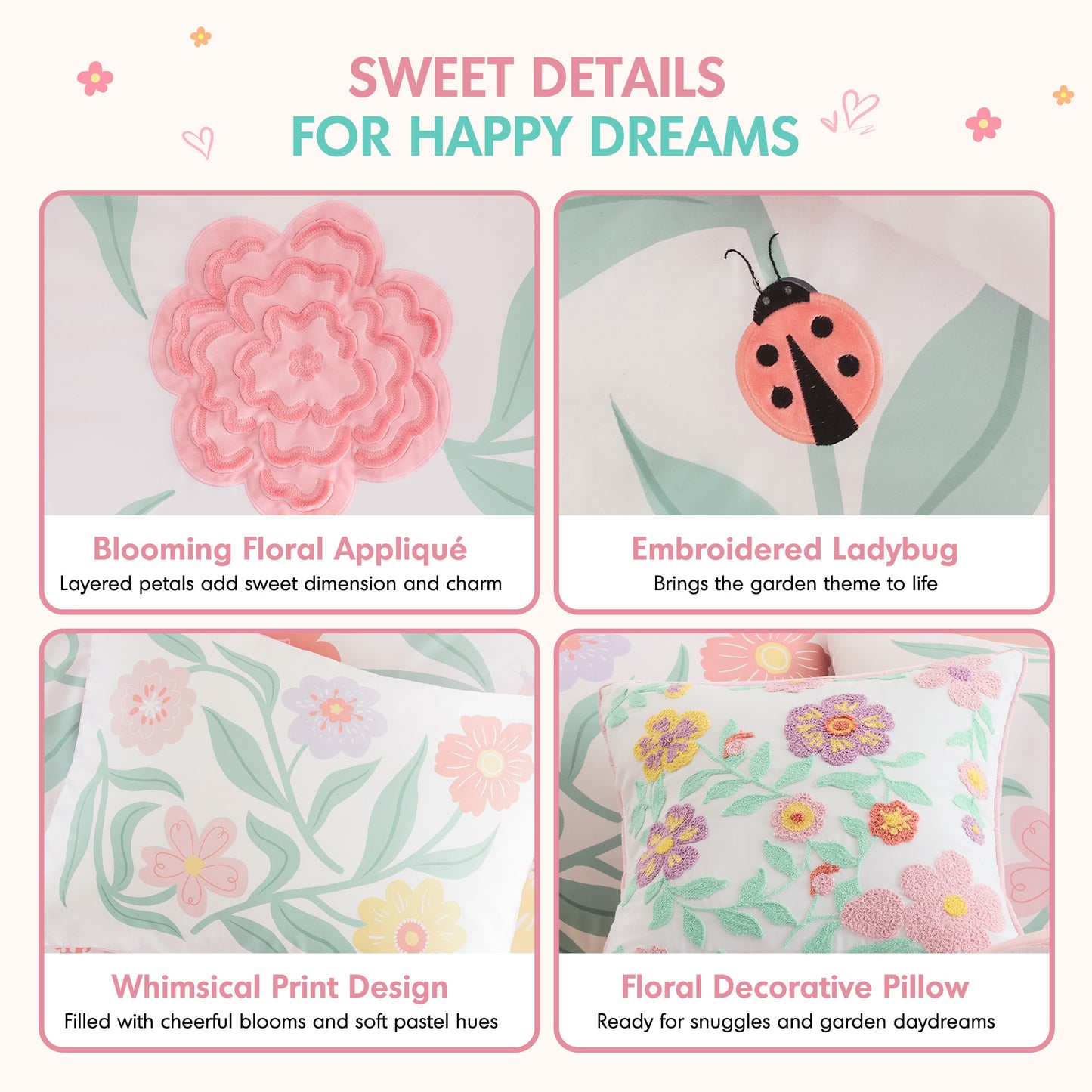 Floral Fringe Trimmed Plush Embroidery Comforter Set (with Embroidered Decorative Pillow)