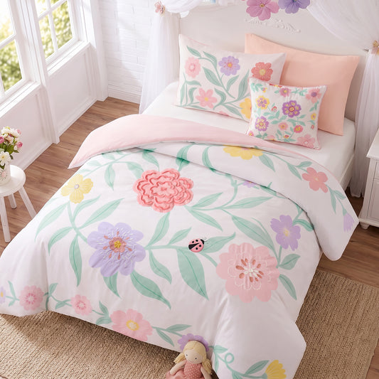 Floral Fringe Trimmed Plush Embroidery Comforter Set (with Embroidered Decorative Pillow)