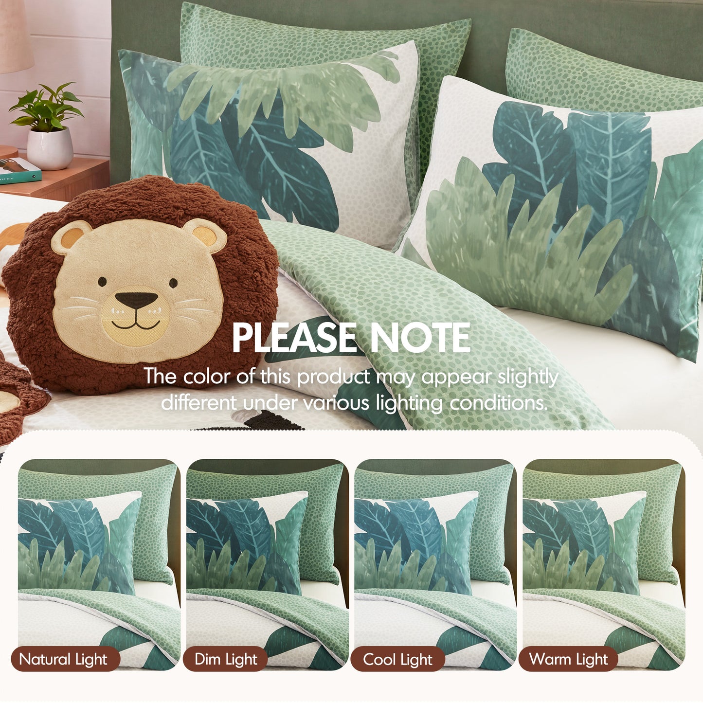 Safari Animal Plush Comforter Set (with Cuddly Lion Face Shaped Decorative Pillow)