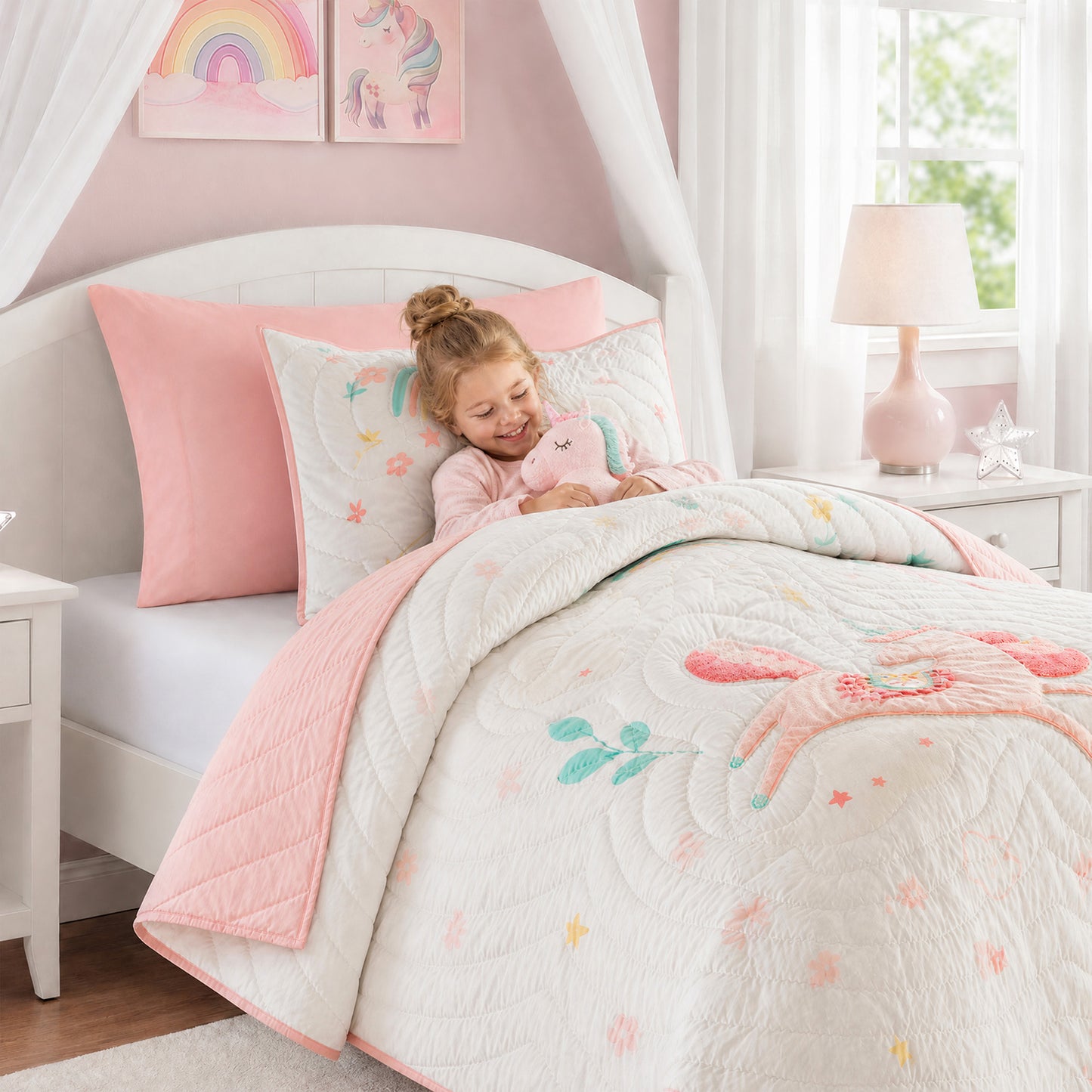 Unicorn Dream Plush Detail 3D Hand-stitched Quilt Set