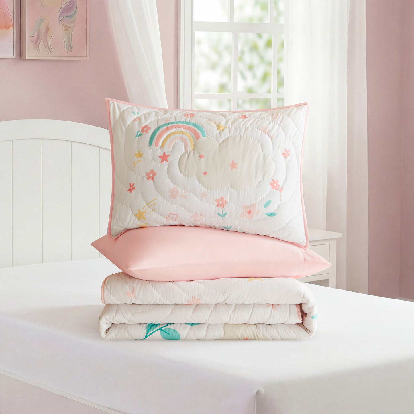 Unicorn Dream Plush Detail 3D Hand-stitched Quilt Set