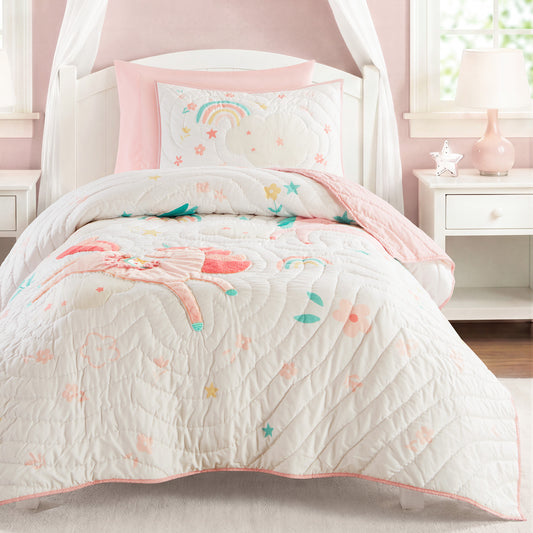 Unicorn Dream Plush Detail 3D Hand-stitched Quilt Set