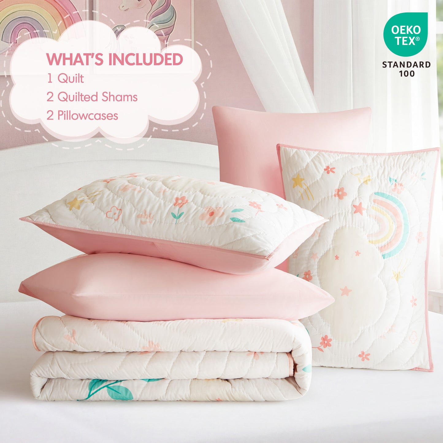 Unicorn Dream Plush Detail 3D Hand-stitched Quilt Set