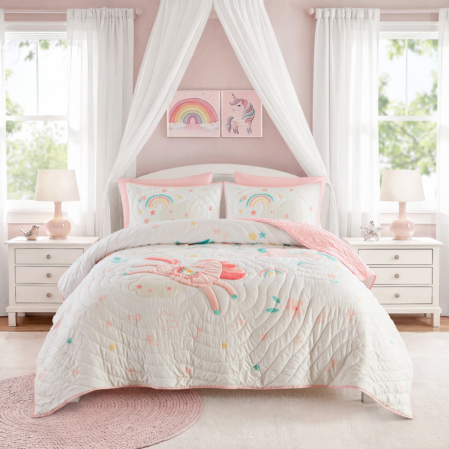 Unicorn Dream Plush Detail 3D Hand-stitched Quilt Set