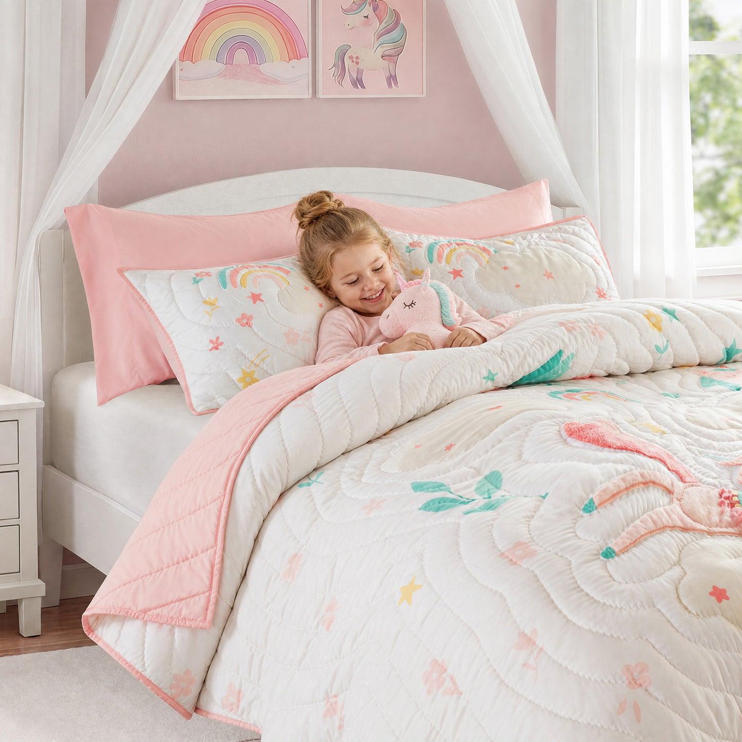 Unicorn Dream Plush Detail 3D Hand-stitched Quilt Set