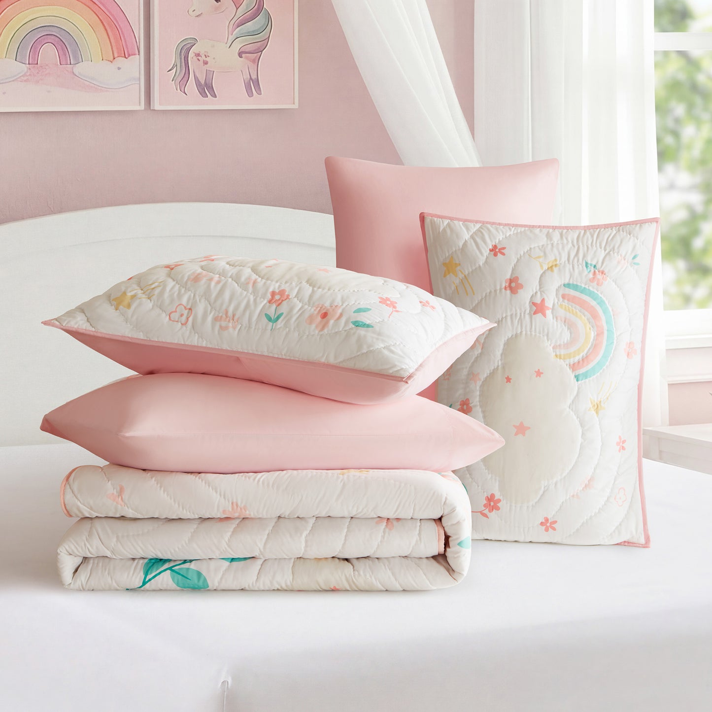 Unicorn Dream Plush Detail 3D Hand-stitched Quilt Set