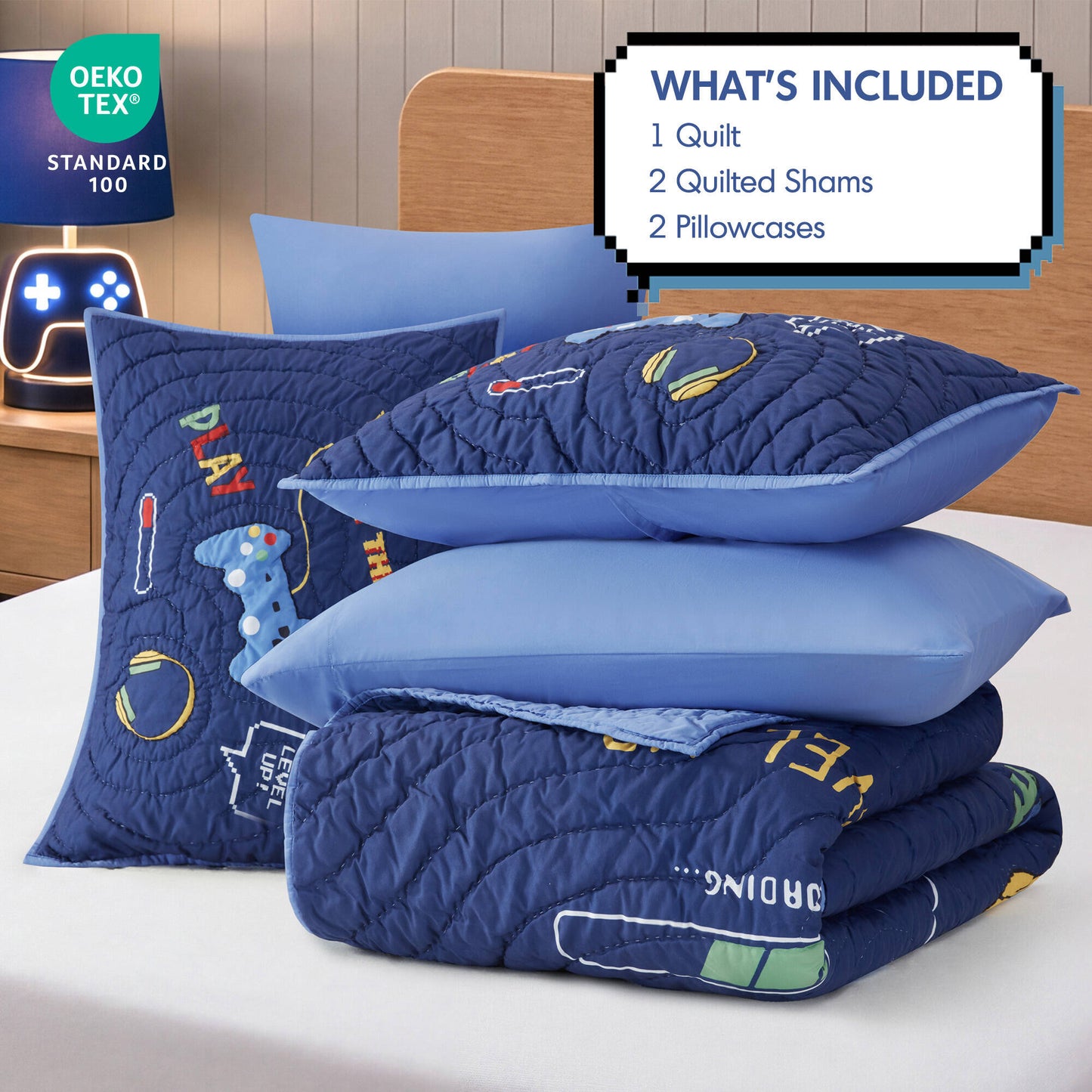 Game Controller 3D Hand-stitched Quilt Set (with Game Controller Shaped Decorative Pillow)