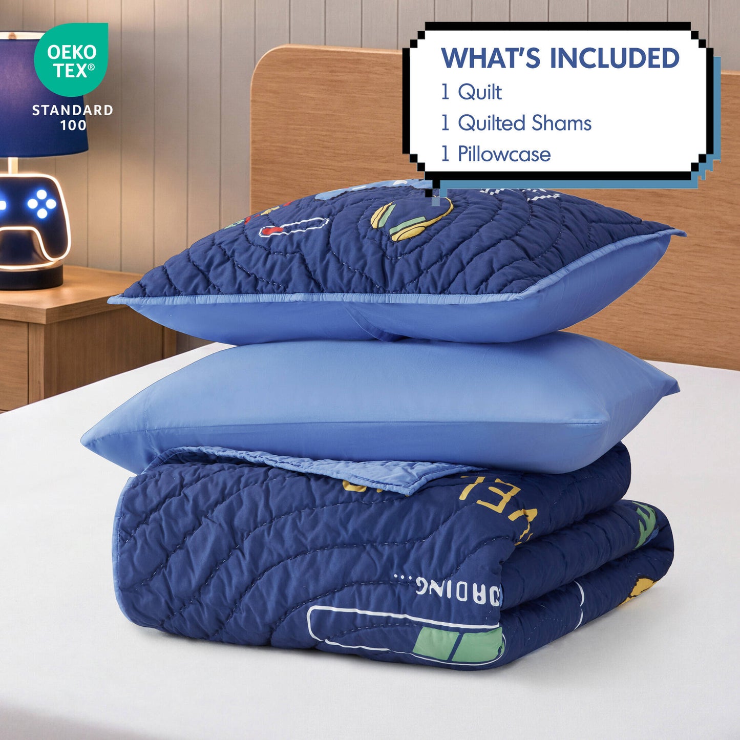 Game Controller 3D Hand-stitched Quilt Set (with Game Controller Shaped Decorative Pillow)
