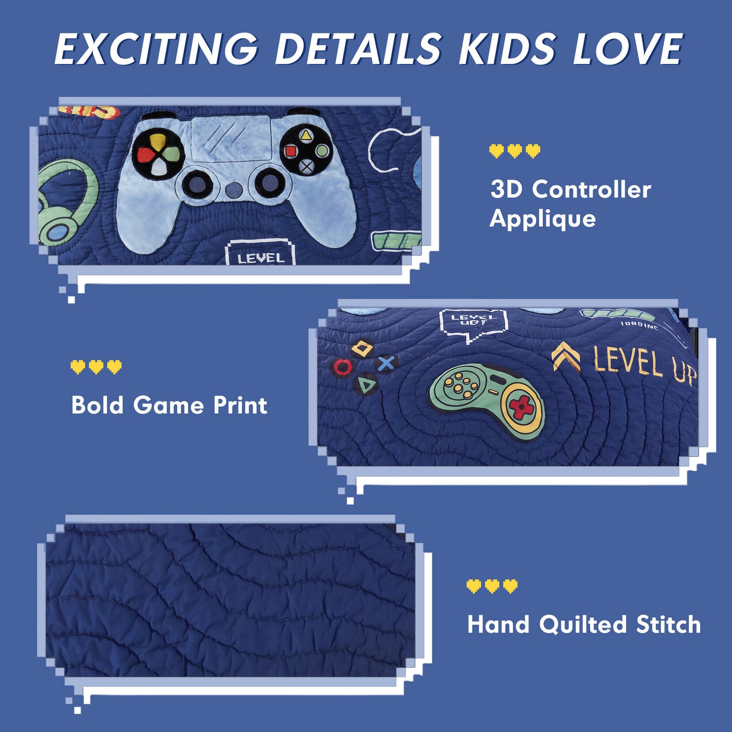 Game Controller 3D Hand-stitched Quilt Set (with Game Controller Shaped Decorative Pillow)