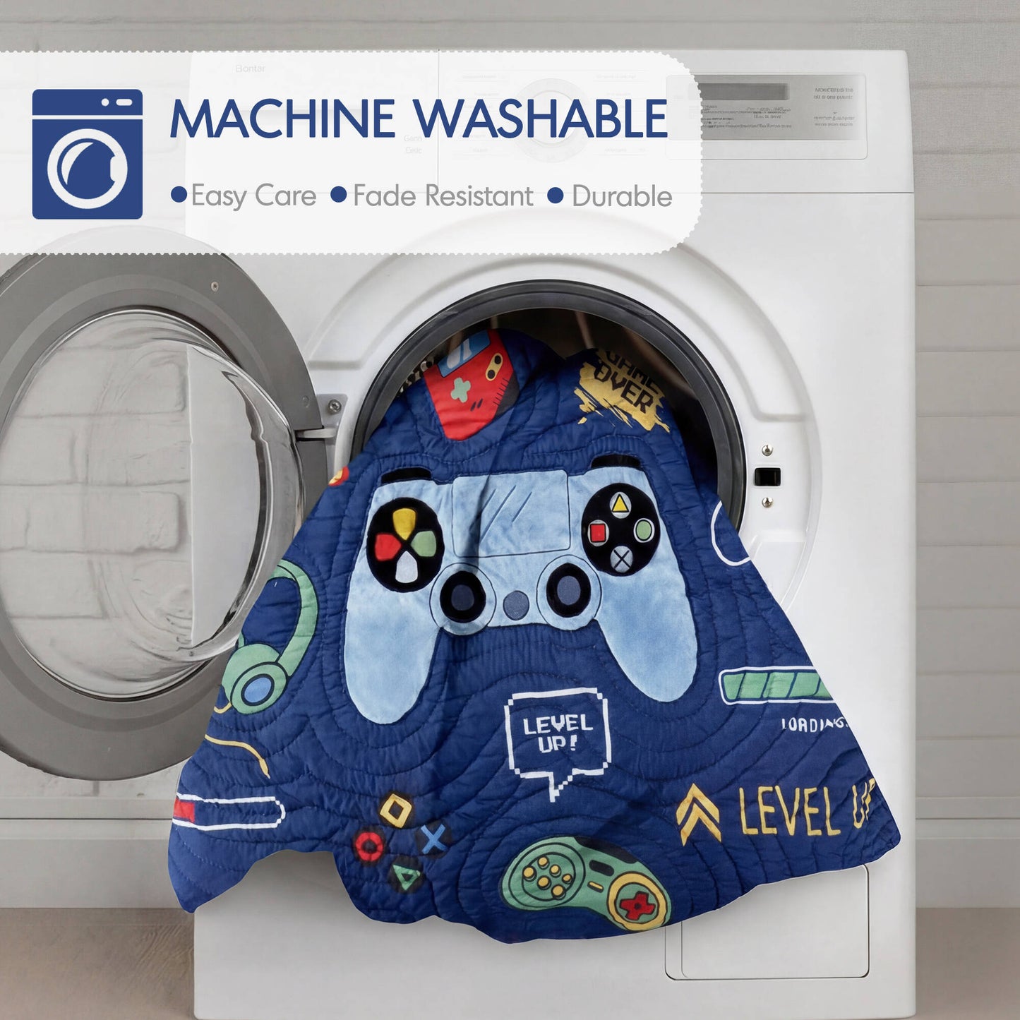 Game Controller 3D Hand-stitched Quilt Set (with Game Controller Shaped Decorative Pillow)
