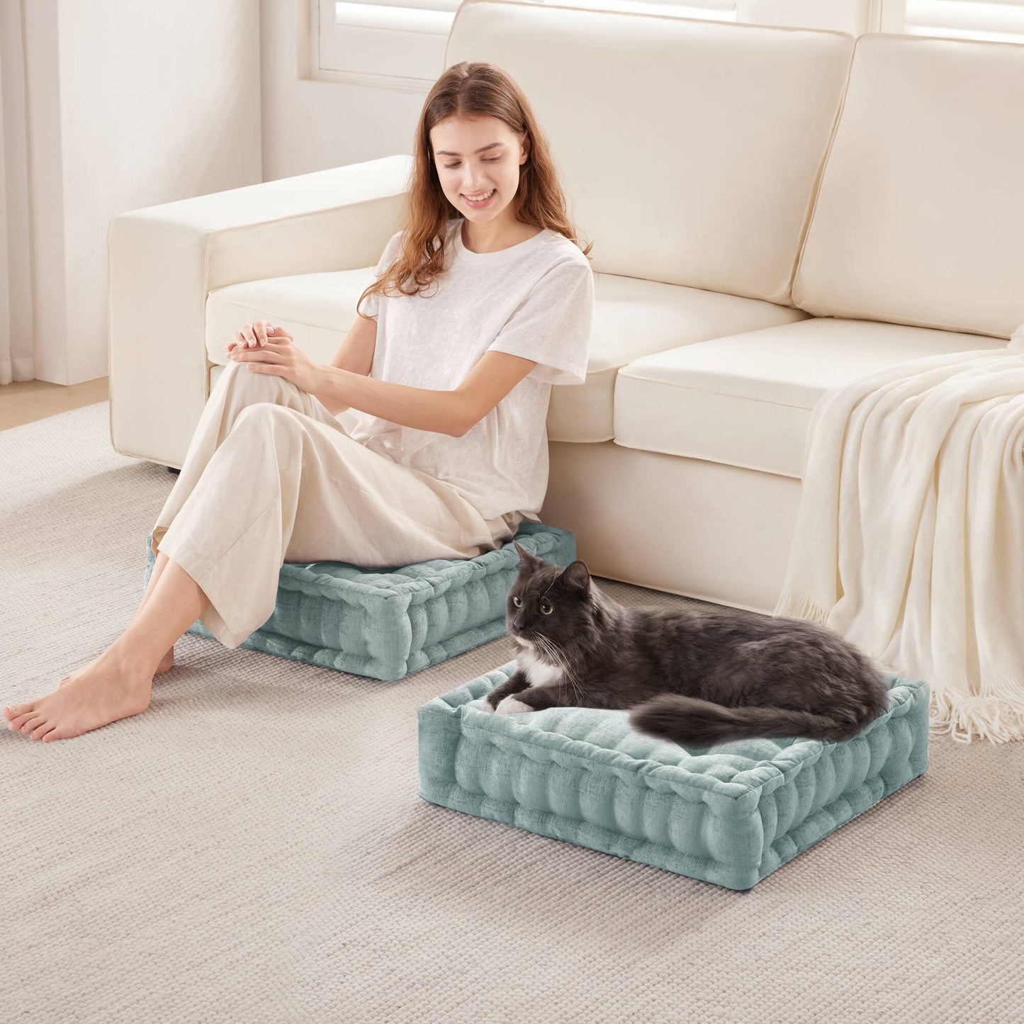 Azza Poly Chenille Square Floor Pillow Cushion
