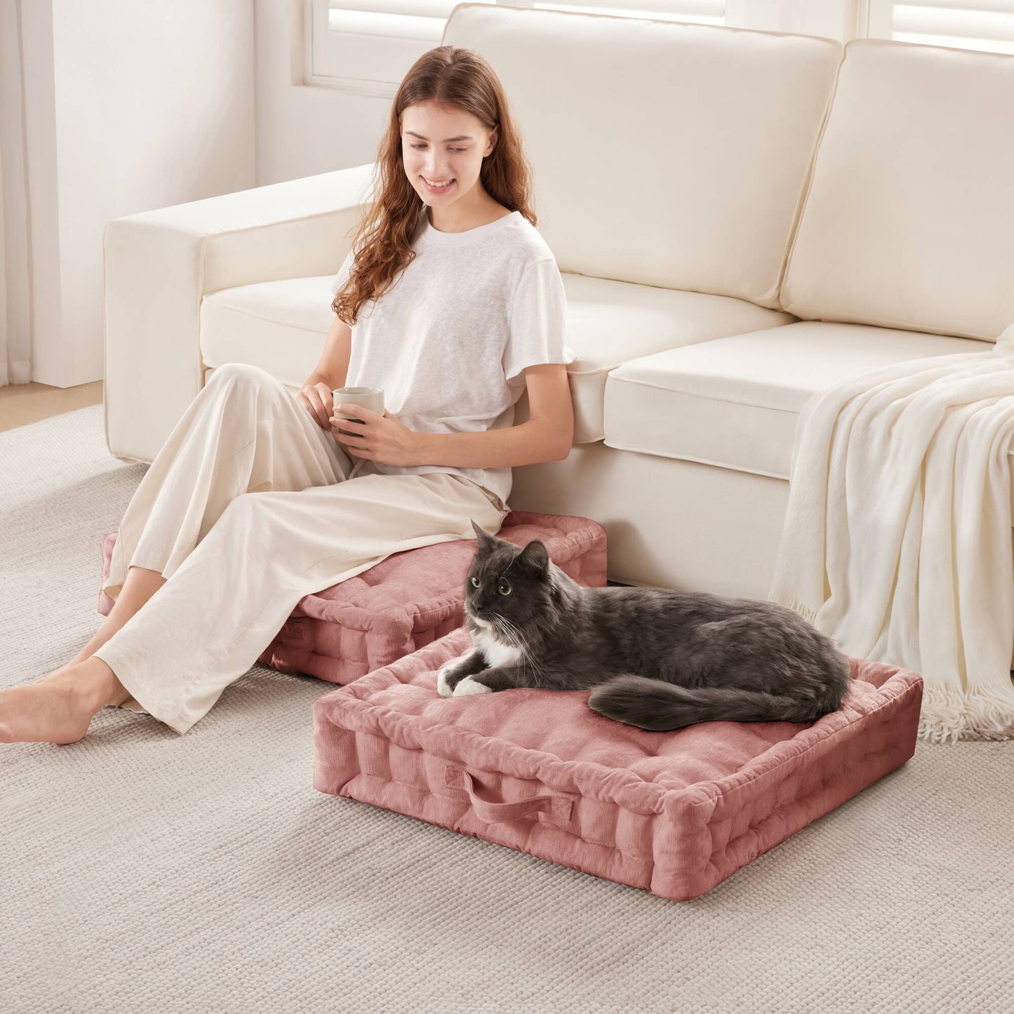 Azza Poly Chenille Square Floor Pillow Cushion