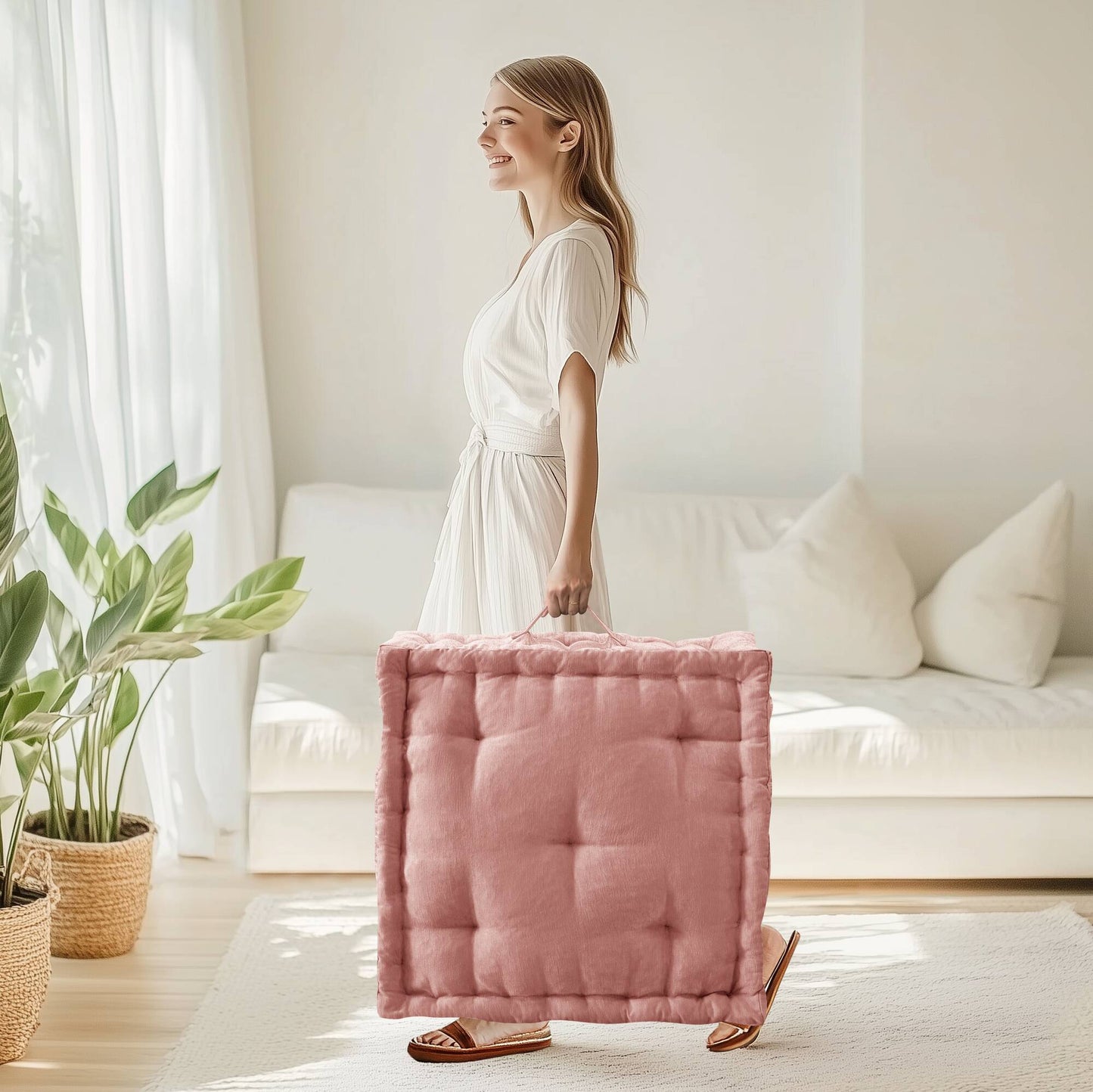 Azza Poly Chenille Square Floor Pillow Cushion