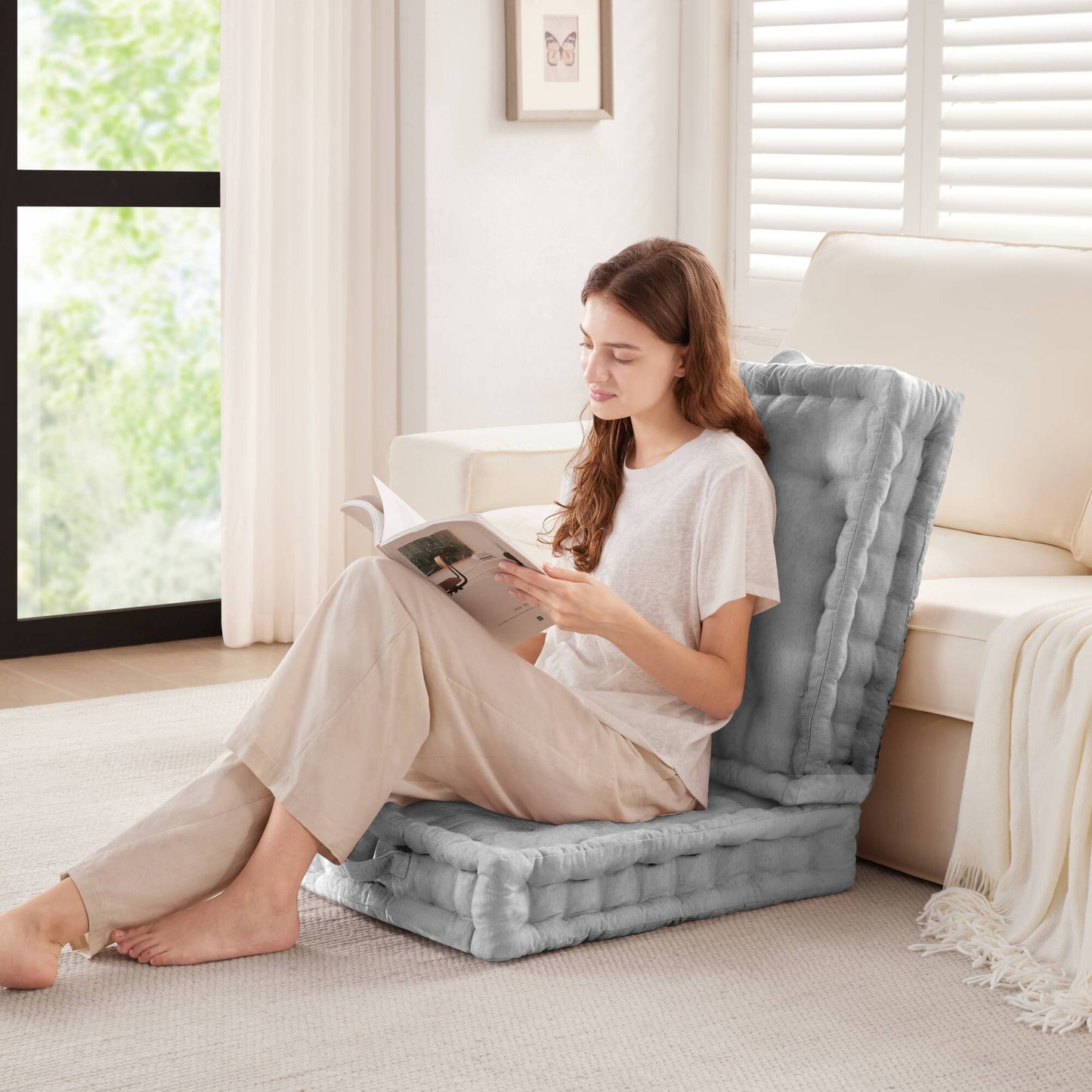 Azza Poly Chenille Square Floor Pillow Cushion