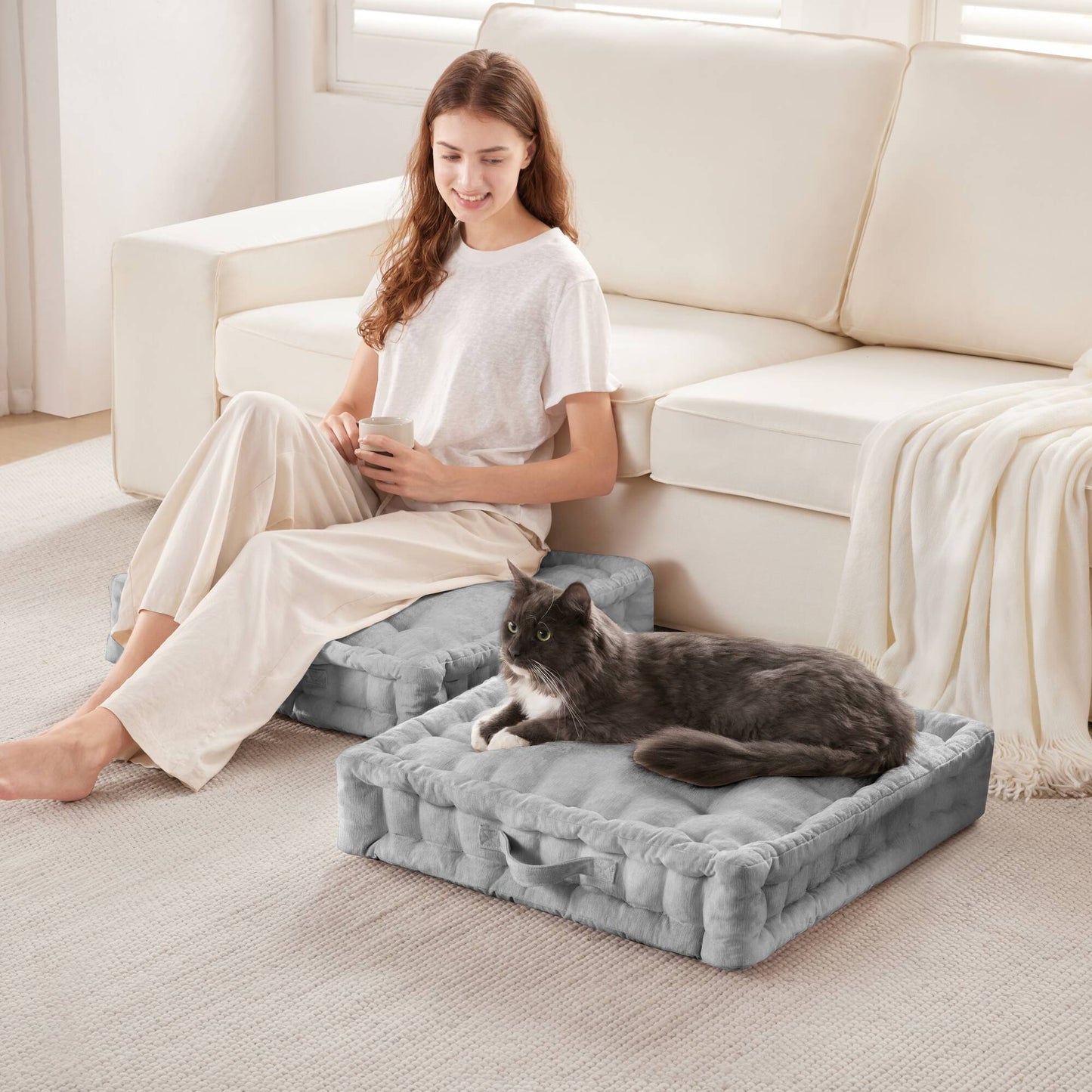 Azza Poly Chenille Square Floor Pillow Cushion