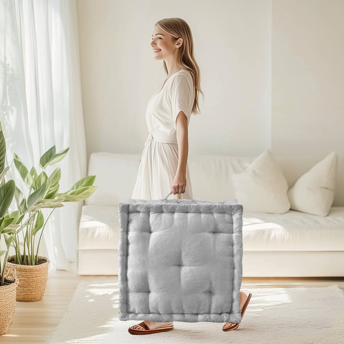 Azza Poly Chenille Square Floor Pillow Cushion