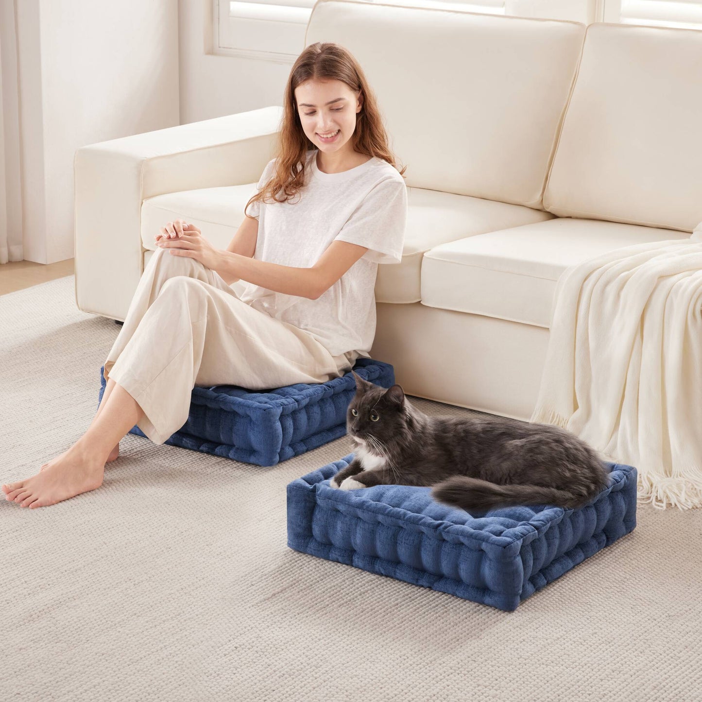 Azza Poly Chenille Square Floor Pillow Cushion