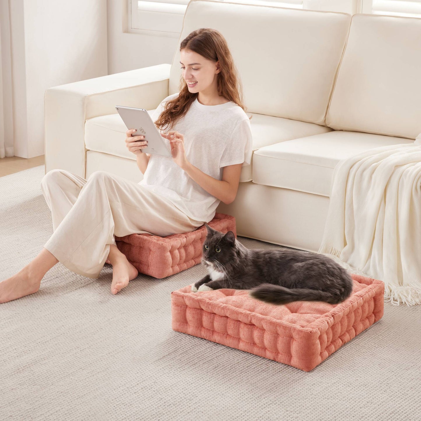 Azza Poly Chenille Square Floor Pillow Cushion