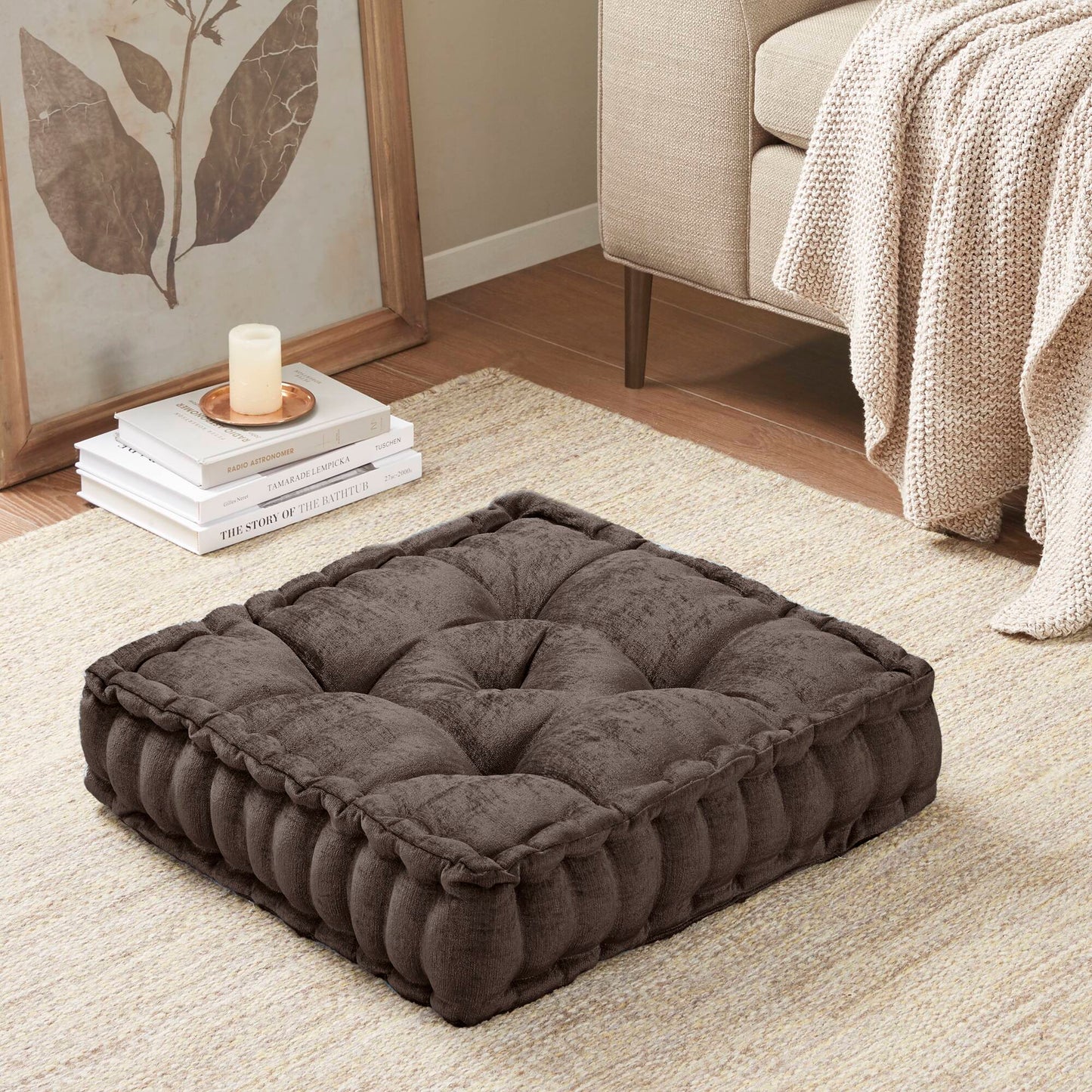 Azza Poly Chenille Square Floor Pillow Cushion