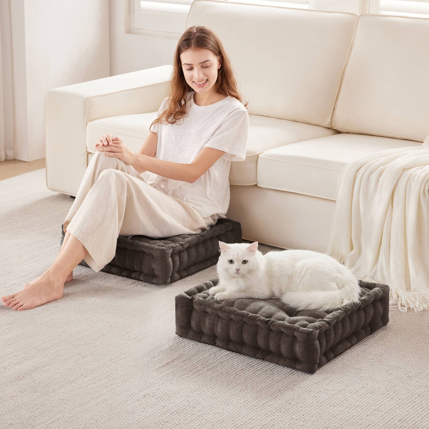 Azza Poly Chenille Square Floor Pillow Cushion