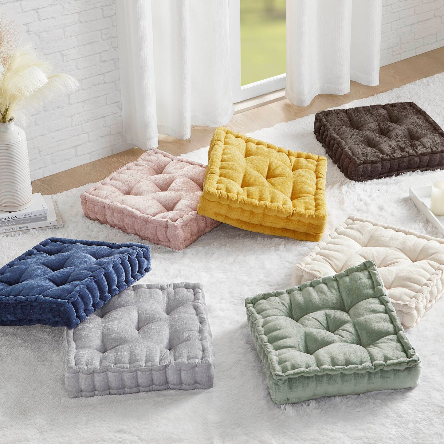 Azza Poly Chenille Square Floor Pillow Cushion