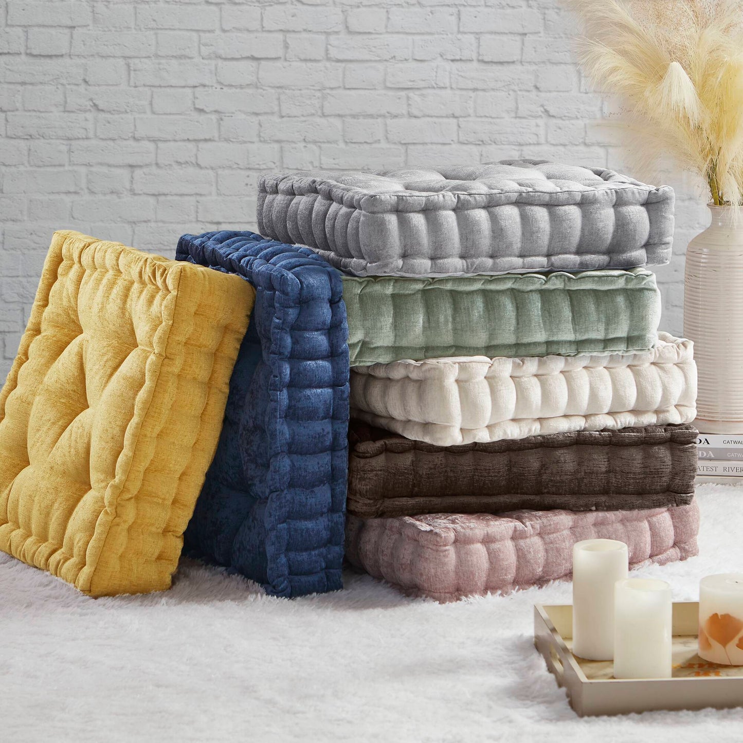 Azza Poly Chenille Square Floor Pillow Cushion