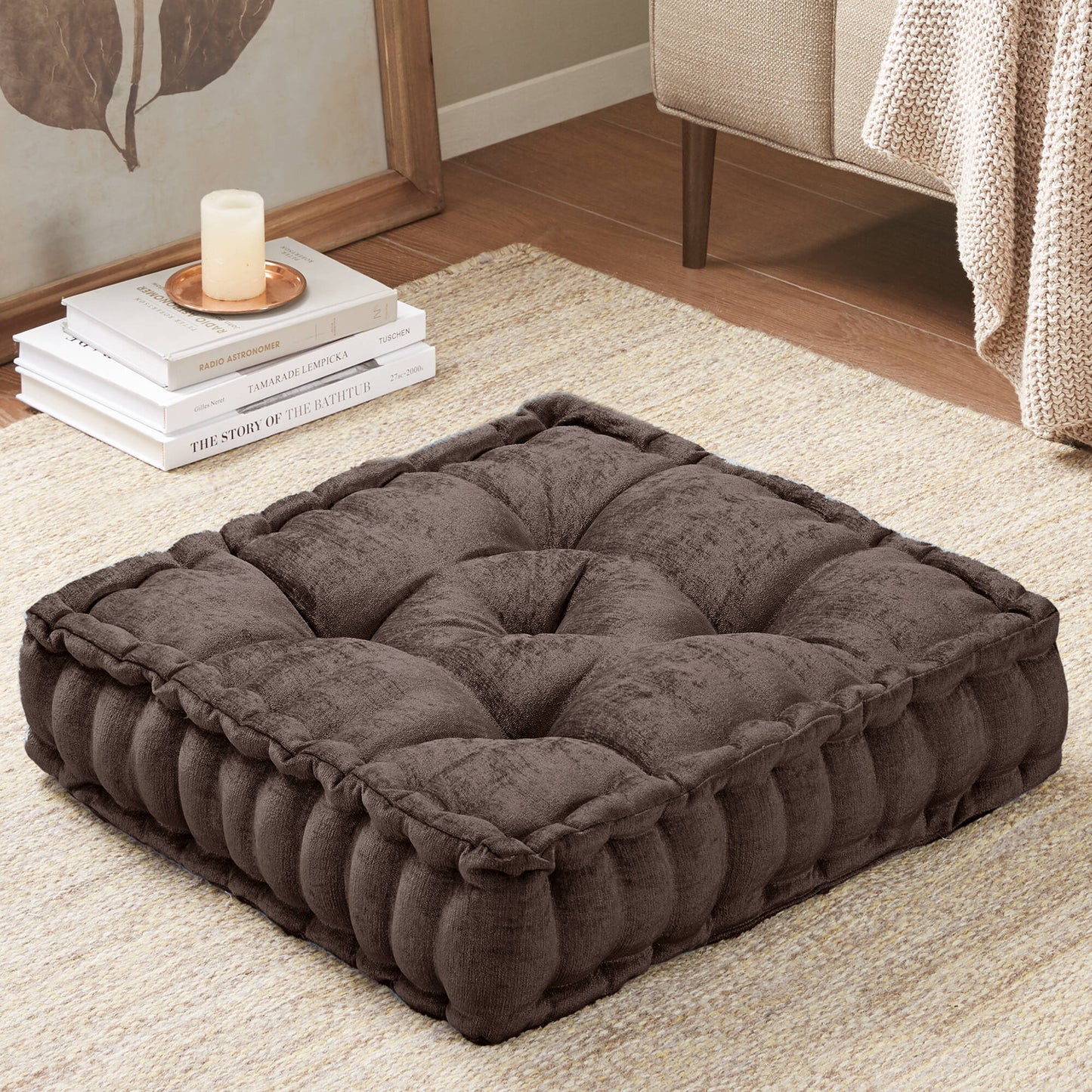 Azza Poly Chenille Square Floor Pillow Cushion