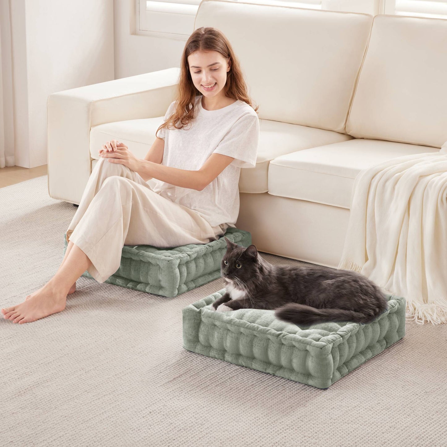 Azza Poly Chenille Square Floor Pillow Cushion