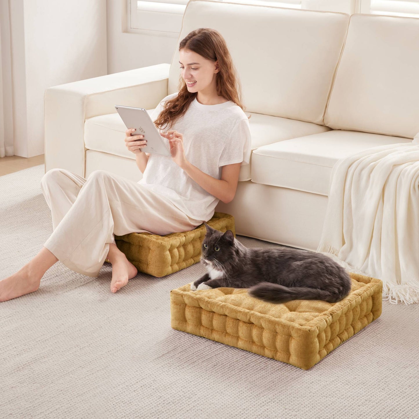 Azza Poly Chenille Square Floor Pillow Cushion