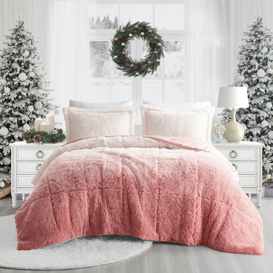 Brielle Ombre Shaggy Long Fur Comforter Mini Set