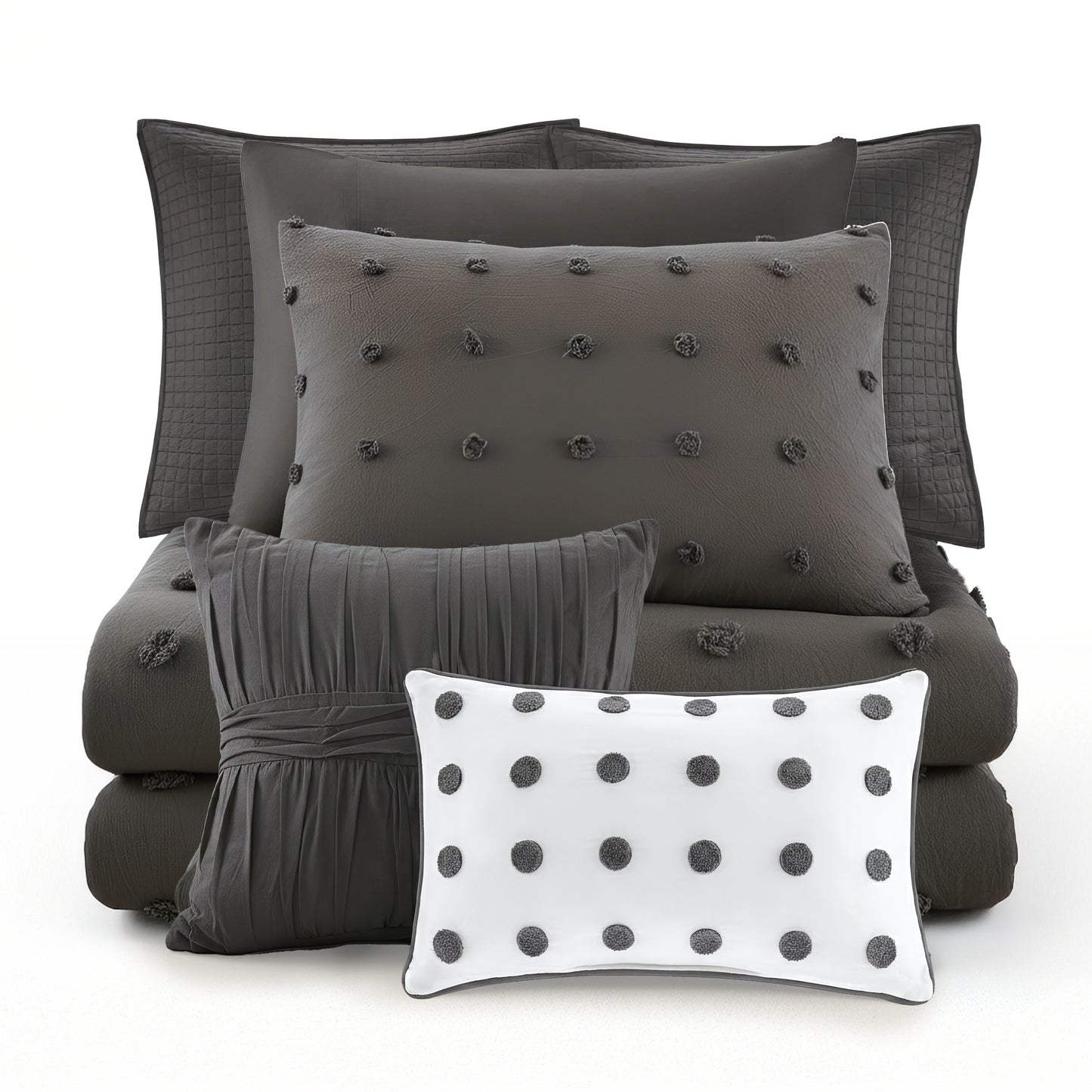 Brooklyn Cotton Jacquard Duvet Cover Set with Euro Shams and Throw Pillows