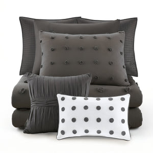 Brooklyn Cotton Jacquard Duvet Cover Set with Euro Shams and Throw Pillows