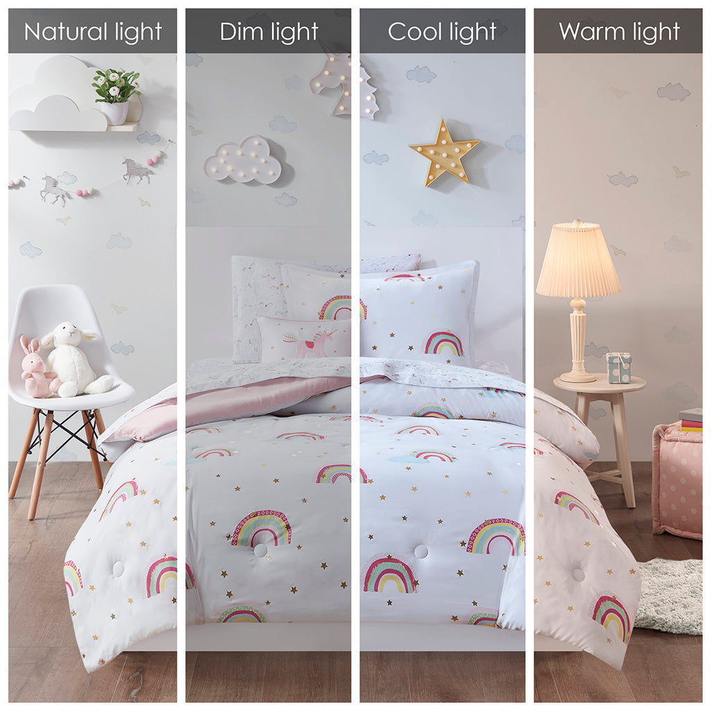 Alicia Rainbow and Metallic Stars Comforter Set with Bed Sheets