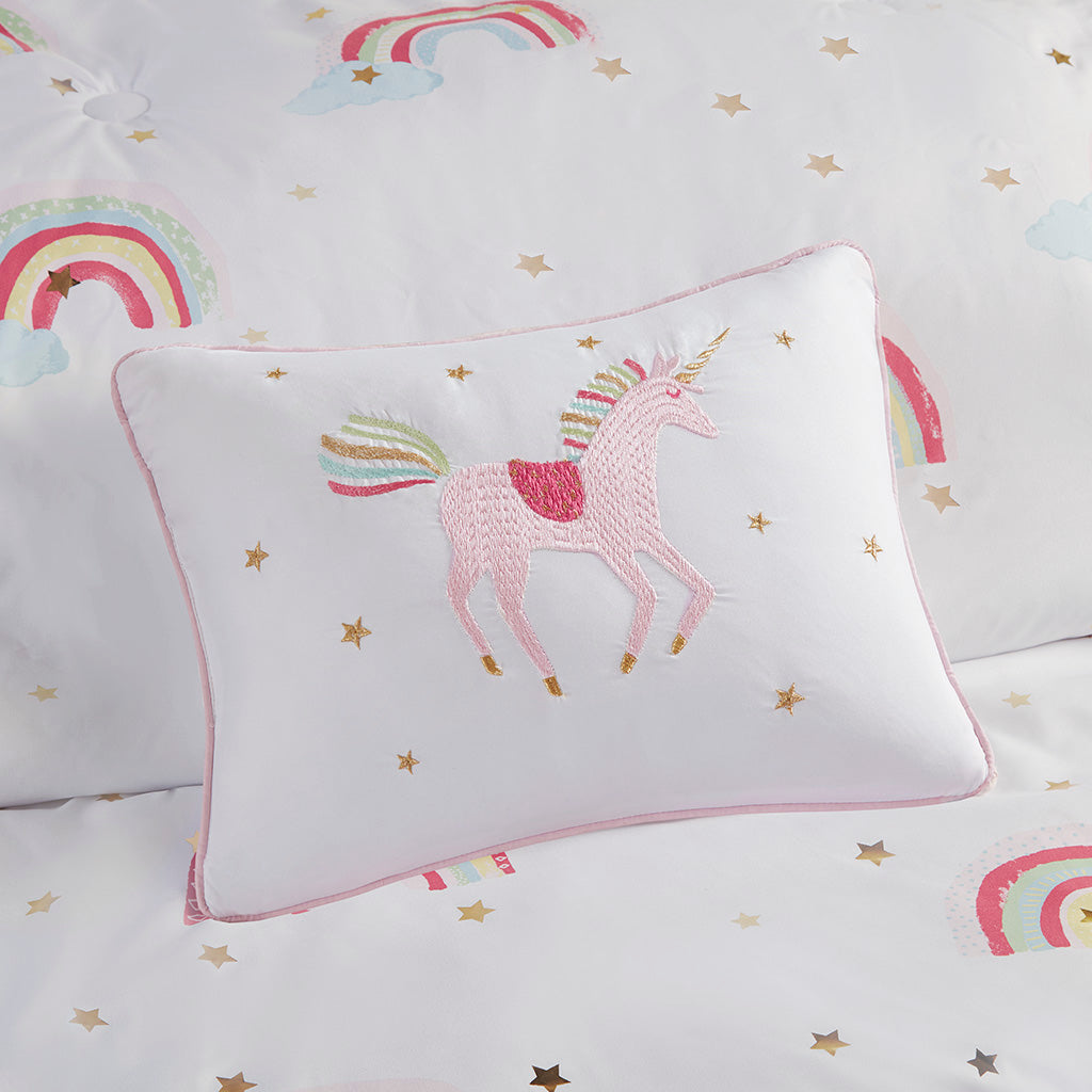 Alicia Rainbow and Metallic Stars Comforter Set with Bed Sheets