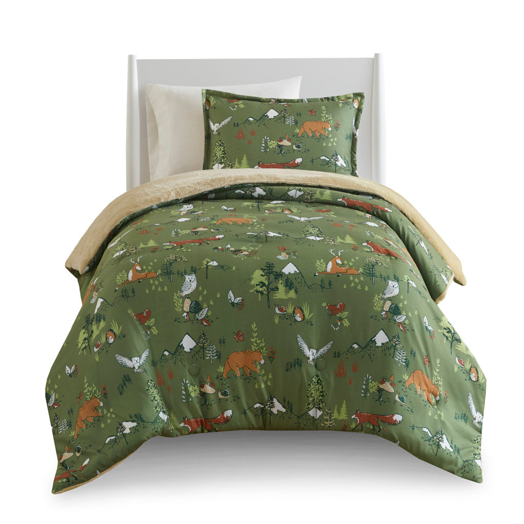 Heath Forest Animals Plush Reversible Comforter Set